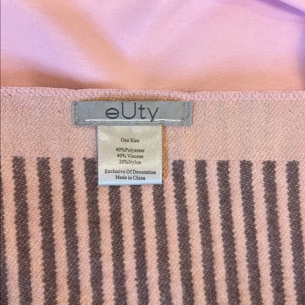 Striped Pink and Brown Fringe Throw Shawl/Scarf 3 ft x 6 ft
